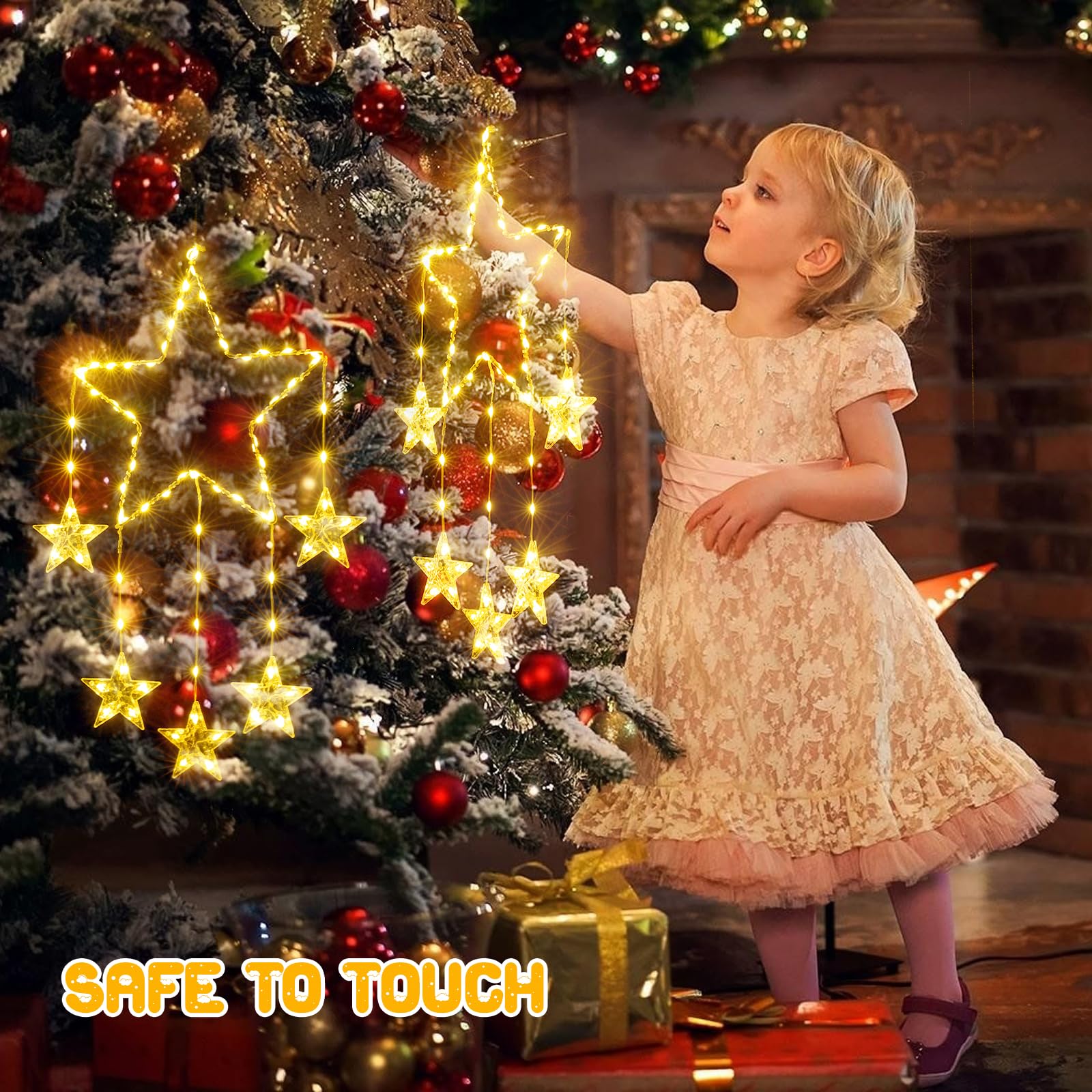 BowLift | Quntis 2Pcs 95cm Large Christmas Window Lights, 84LED 12 Stars Battery Operated Christmas Silhouette Sparkle Star Lights with Timer Memory, 8 Modes Xmas Indoor Outdoor Hanging Decoration, Warm White