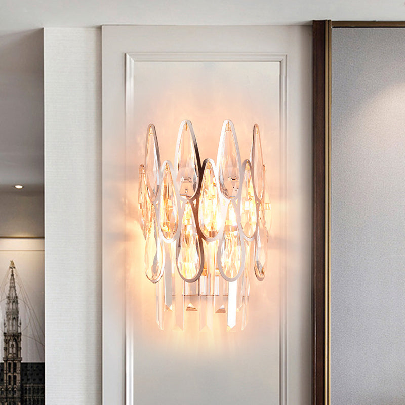 BowLift | 2 Light Drop Wall Lamp Sconce Simplicity Gold Finish Clear Crystal Wall Lamp with Semi-Circle Design