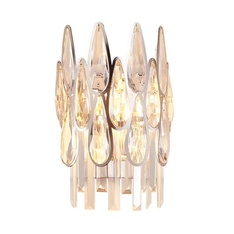BowLift | 2 Light Drop Wall Lamp Sconce Simplicity Gold Finish Clear Crystal Wall Lamp with Semi-Circle Design