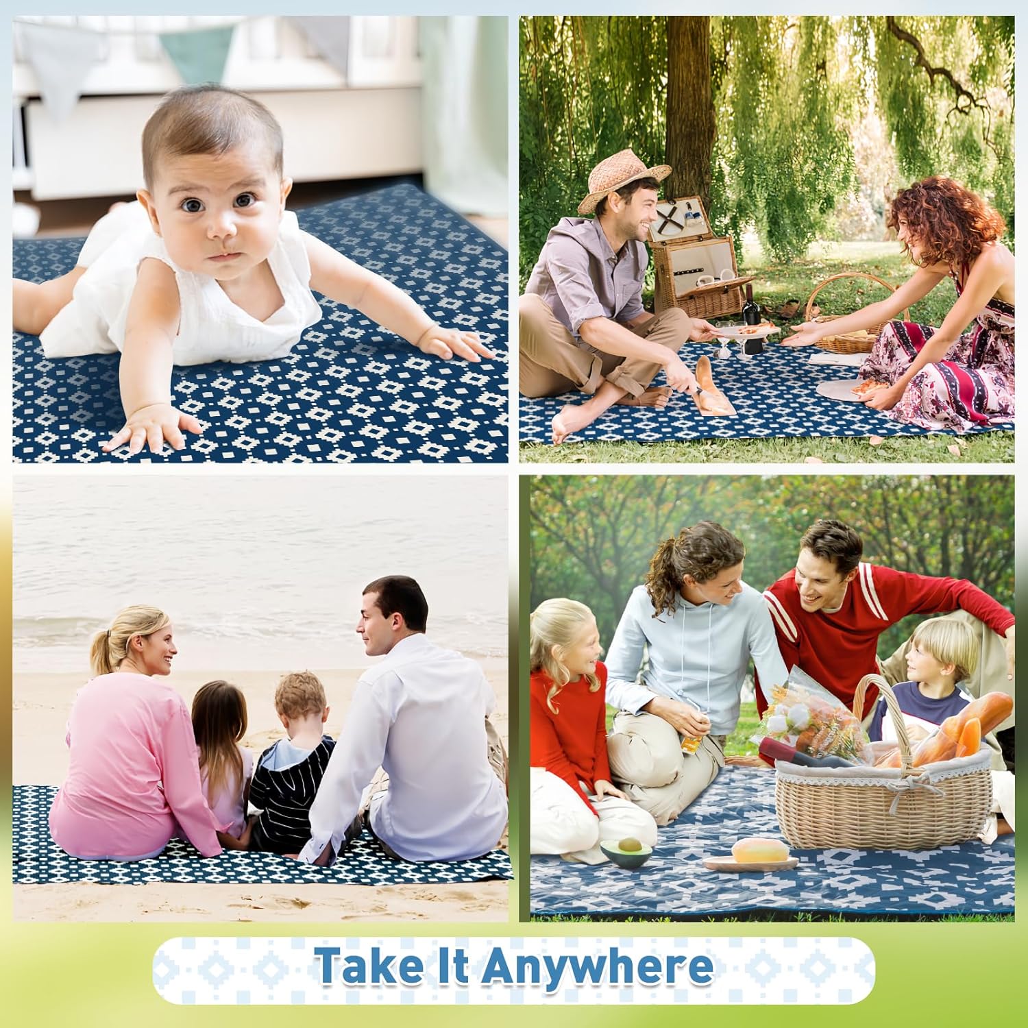 BowLift | Extra Large Waterproof Picnic Blanket 200 × 200 cm with 3 Layers – MeadowRest