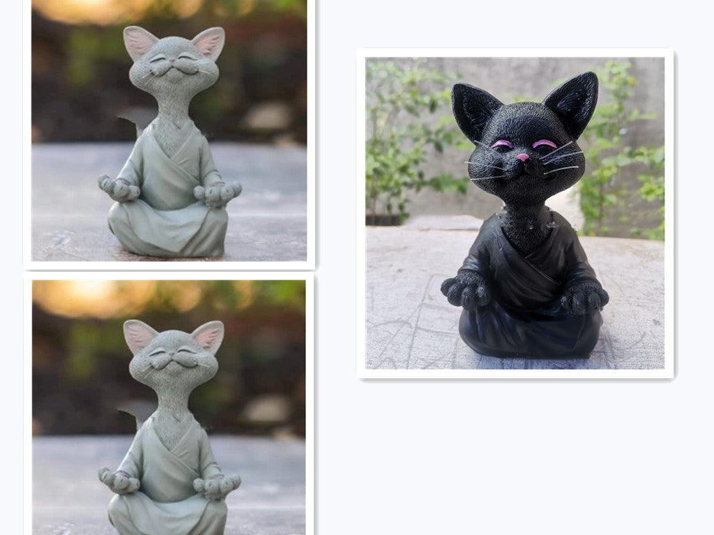 BowLift | Playful Black Buddha Cat Figure Meditation Yoga Collectible Happy Cat Decor Home Garden Decoration Garden Ornament