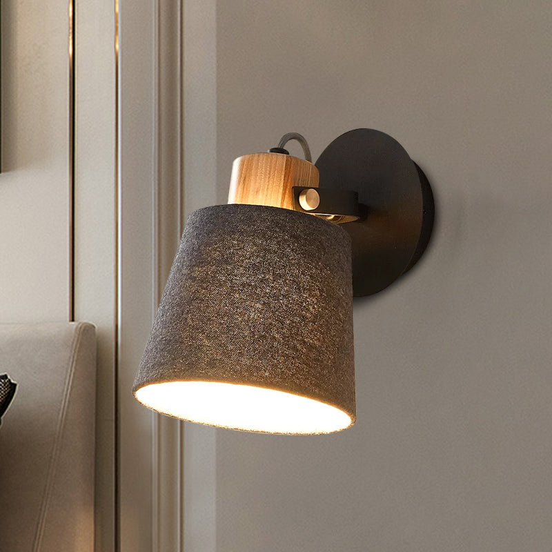 BowLift | 1 Head Wood Wall Lighting Modernism Black Wall-Mounted Lamp with Fabric Shade