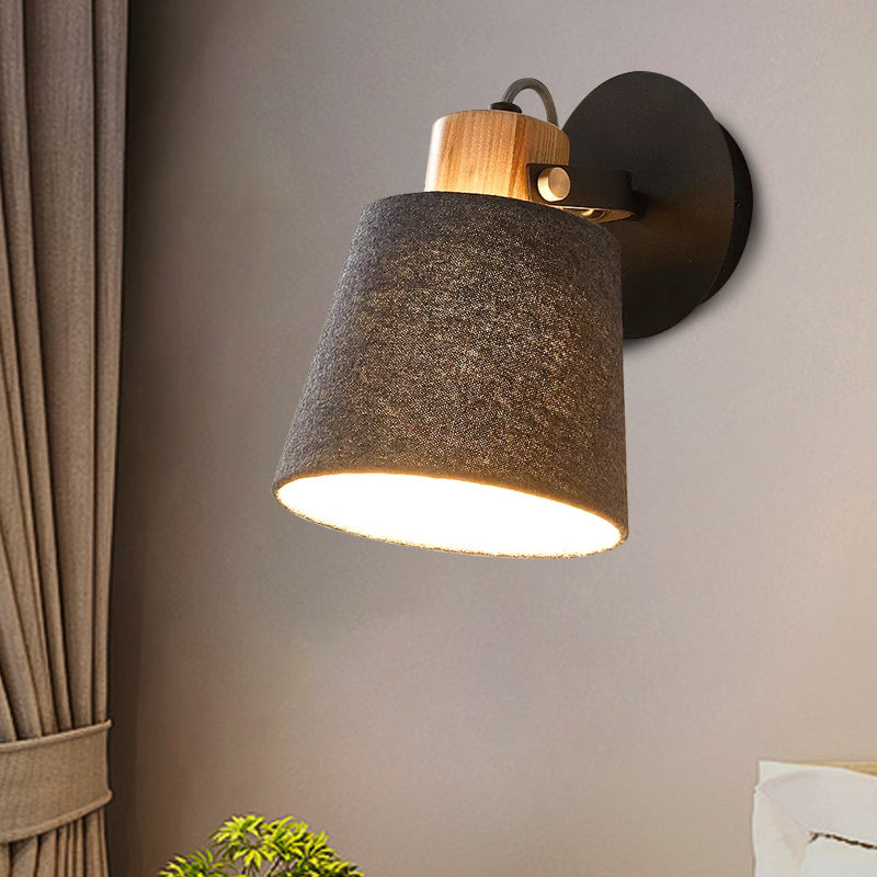 BowLift | 1 Head Wood Wall Lighting Modernism Black Wall-Mounted Lamp with Fabric Shade