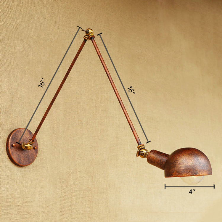 BowLift | 1 Light Scale Wall Lamp Fixture Antique Style Rust Metal Wall Lamp with Rotatable Arm for Study Room