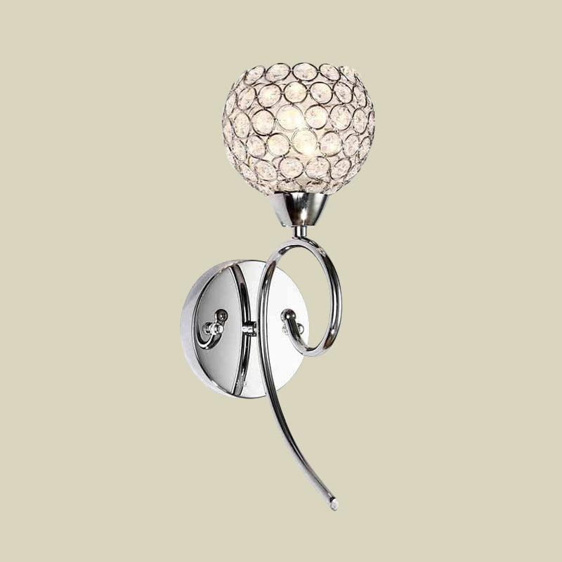 BowLift | Hemisphere Crystal Wall Lamp Modern Stylish 1 Head Corner Wall Light with Scroll Arm in Chrome