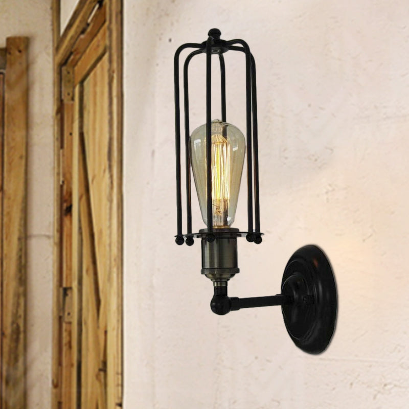 BowLift | 1 Head floor lamp Vintage industrial tube cage shading metal mini wall light fixture in black for corridor