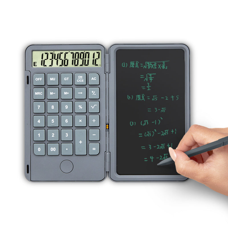 BowLift | 2-in-1 Portable Foldable 10-Digit LCD Display Calculator with 6-Inch Erasable Writing Tablet
