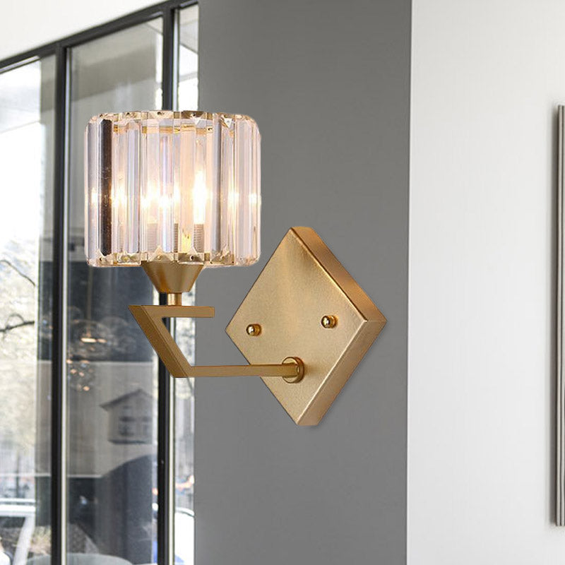 BowLift | Cylindrical Bedroom Wall Light Wall Lamp Minimalist Crystal Block 1 Head Gold Wall Lamp