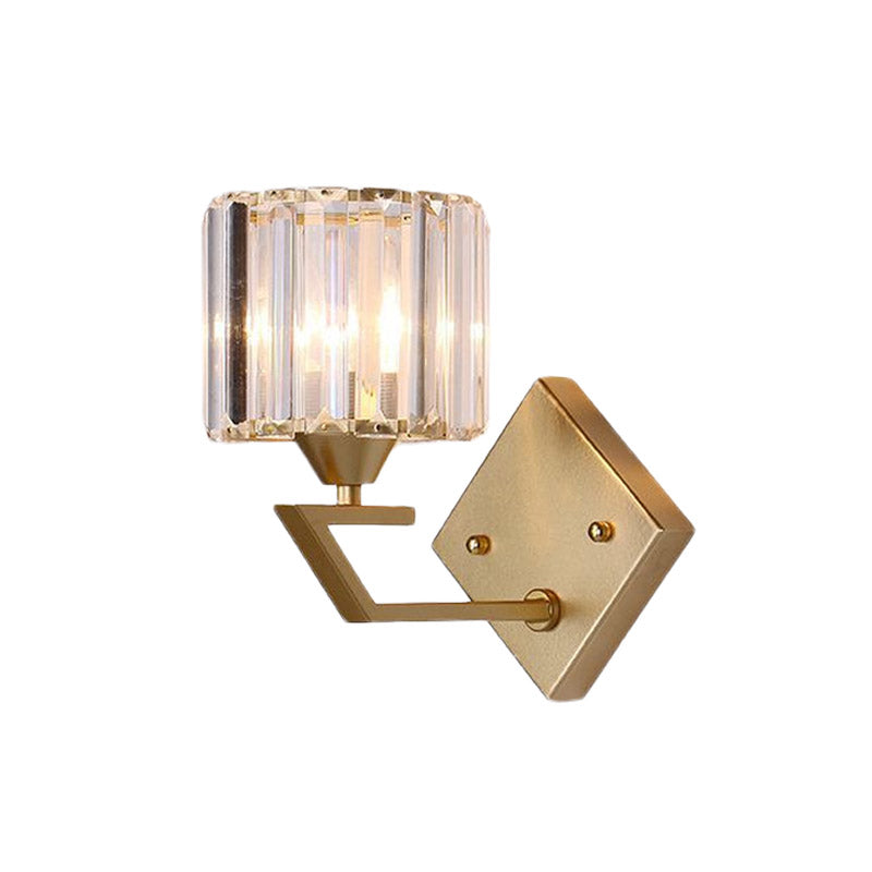 BowLift | Cylindrical Bedroom Wall Light Wall Lamp Minimalist Crystal Block 1 Head Gold Wall Lamp