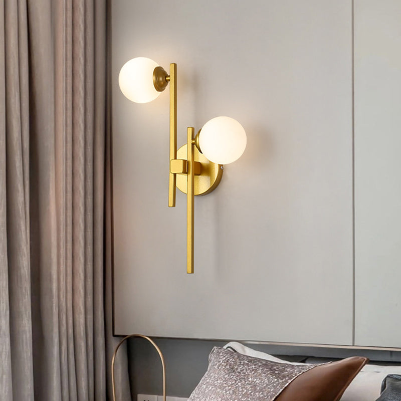 BowLift | 2 Lights Living Room Wall Lighting Post Modern Gold Wall Lamp with Sphere Opal Glass Shade