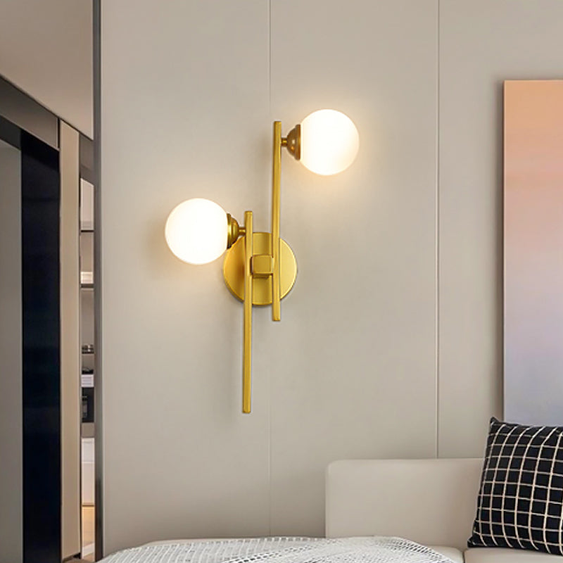 BowLift | 2 Lights Living Room Wall Lighting Post Modern Gold Wall Lamp with Sphere Opal Glass Shade