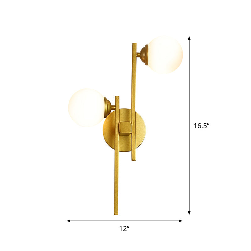 BowLift | 2 Lights Living Room Wall Lighting Post Modern Gold Wall Lamp with Sphere Opal Glass Shade