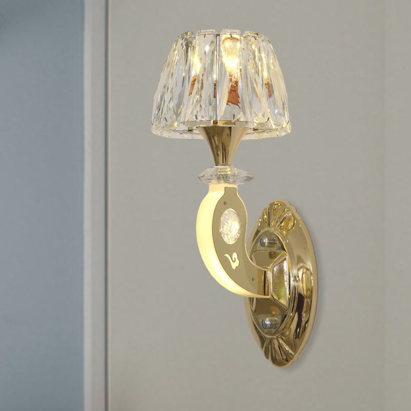 BowLift | 1-Bulb Wall Lamp Simple Conical Clear Crystal Block Wall Mounted Light Fixture in Gold