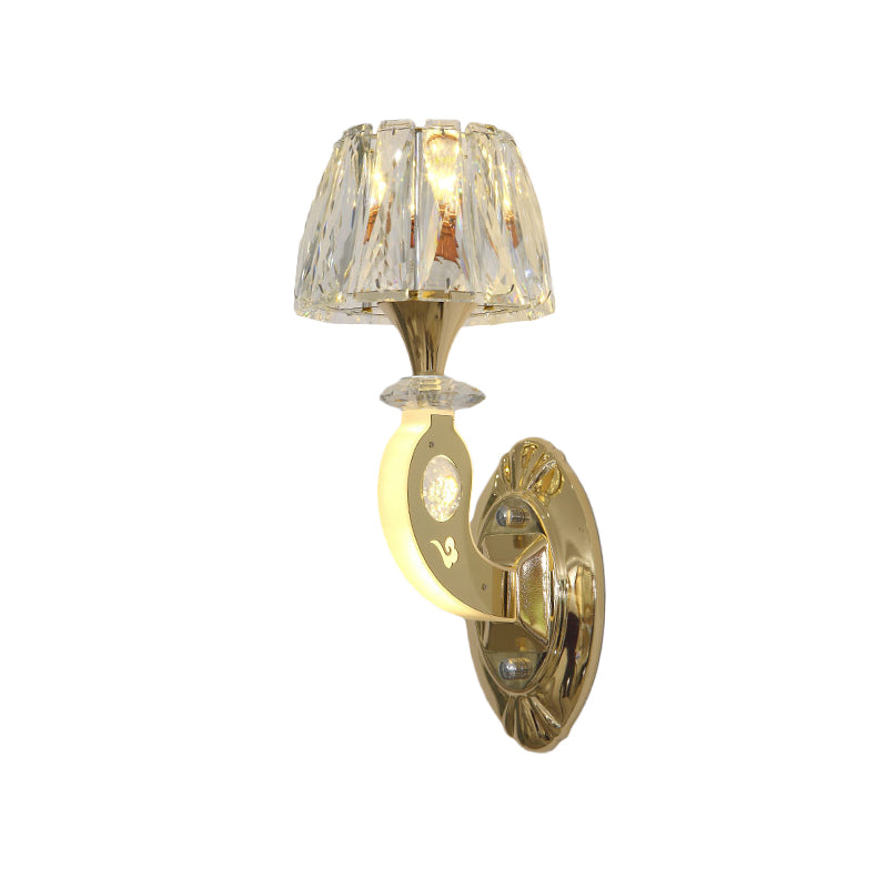 BowLift | 1-Bulb Wall Lamp Simple Conical Clear Crystal Block Wall Mounted Light Fixture in Gold