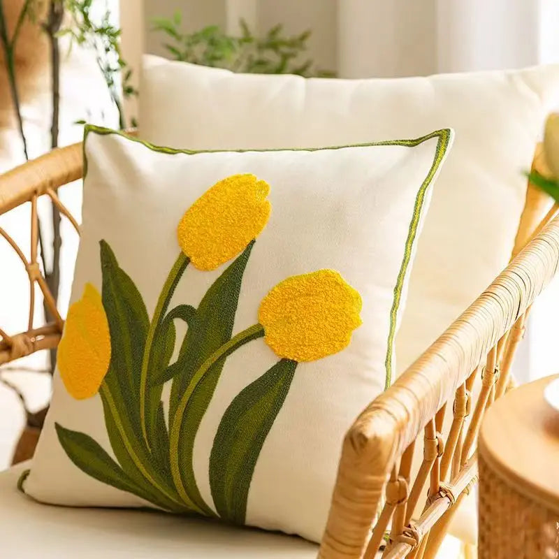 BowLift | Floral Embroidered Tulip & Orchid Cushion Cover