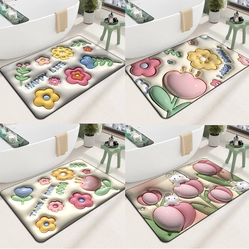 BowLift | 3D flower soft diatom mud absorbent floor mat