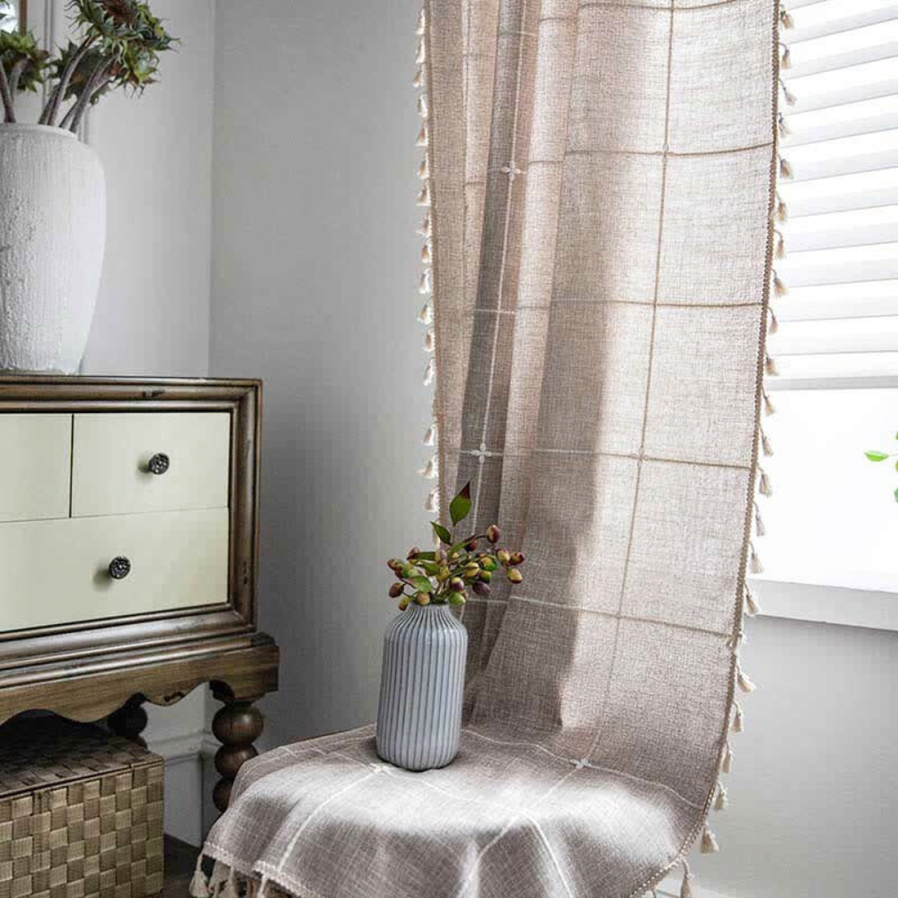 BowLift | Plaid Tassel Semi-Blackout Curtains – Boho Style Drapes