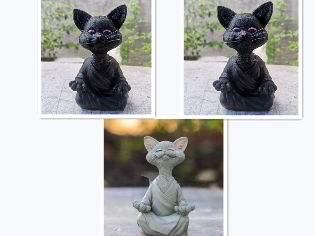 BowLift | Playful Black Buddha Cat Figure Meditation Yoga Collectible Happy Cat Decor Home Garden Decoration Garden Ornament