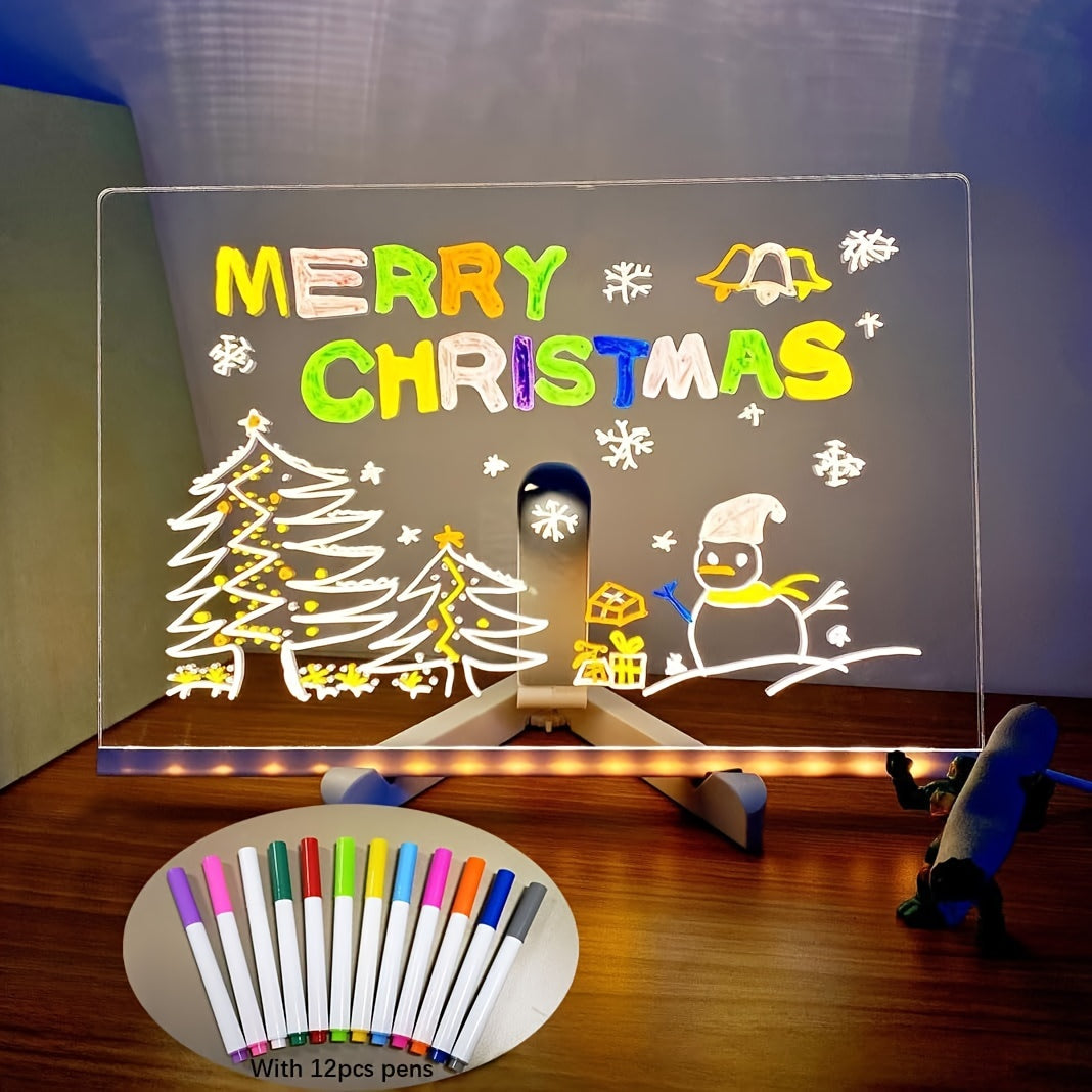 BowLift | USB LED Noteboard with 12 Colored Pens - Bright Message Board for Office & Home