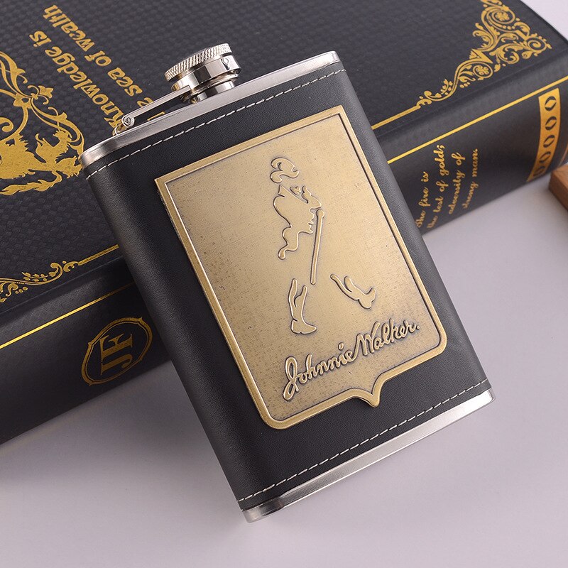 BowLift | 8oz Whisky Bottle made of Stainless Steel Alcohol Funnel Hip Flask Embroidered Golden Silk Fabric Packaging Gift Box Set