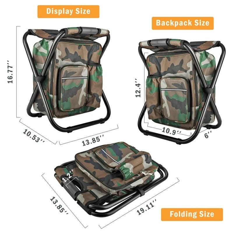 BowLift | 3-in-1 camouflage rucksack with folding chair & cooler compartment