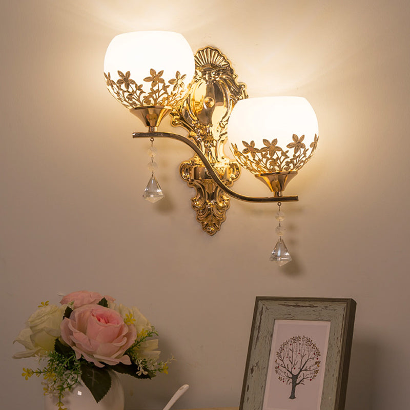 BowLift | Gold 2 Heads Bowl Wall Light Modernism Wine Glass Wall Mounted Light with Crystal Shade