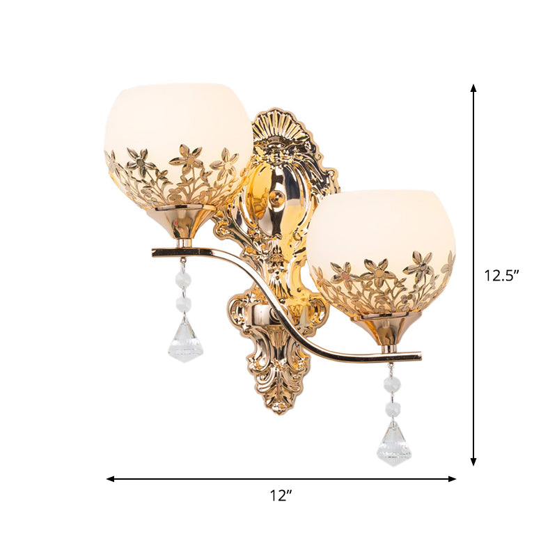 BowLift | Gold 2 Heads Bowl Wall Light Modernism Wine Glass Wall Mounted Light with Crystal Shade