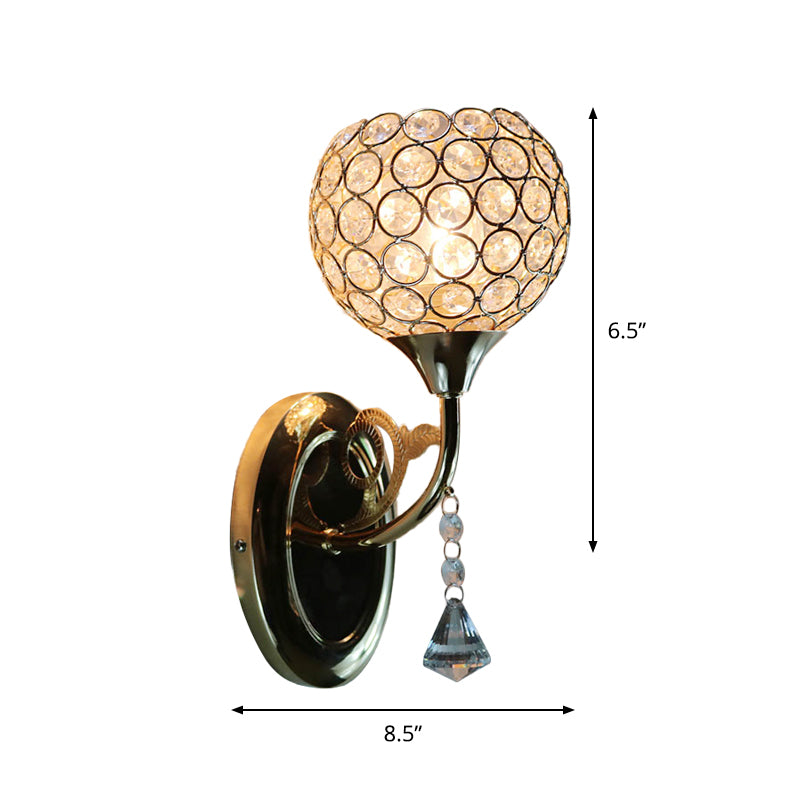 BowLift | Gold Bowl Wall Light Lighting Minimalist 1 Bulb Bedroom Opulent Inlaid Crystal Wall Mount Light