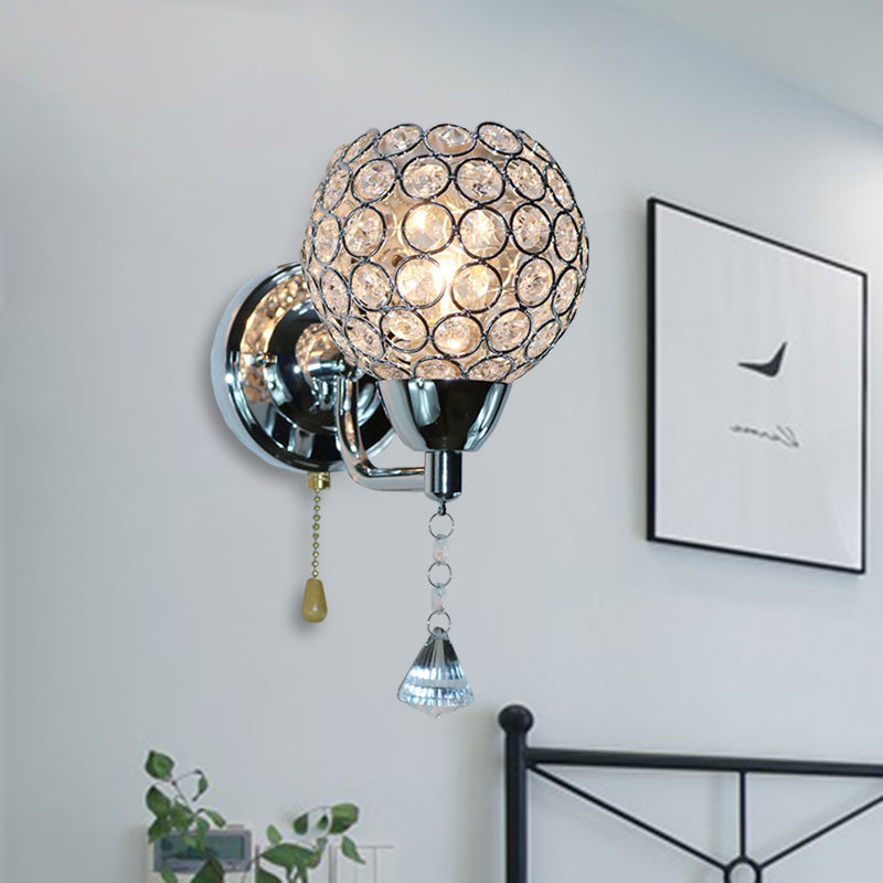 BowLift | 1-bulb wall light Modernist Nickel Faceted Clear Glass Wall Lamp