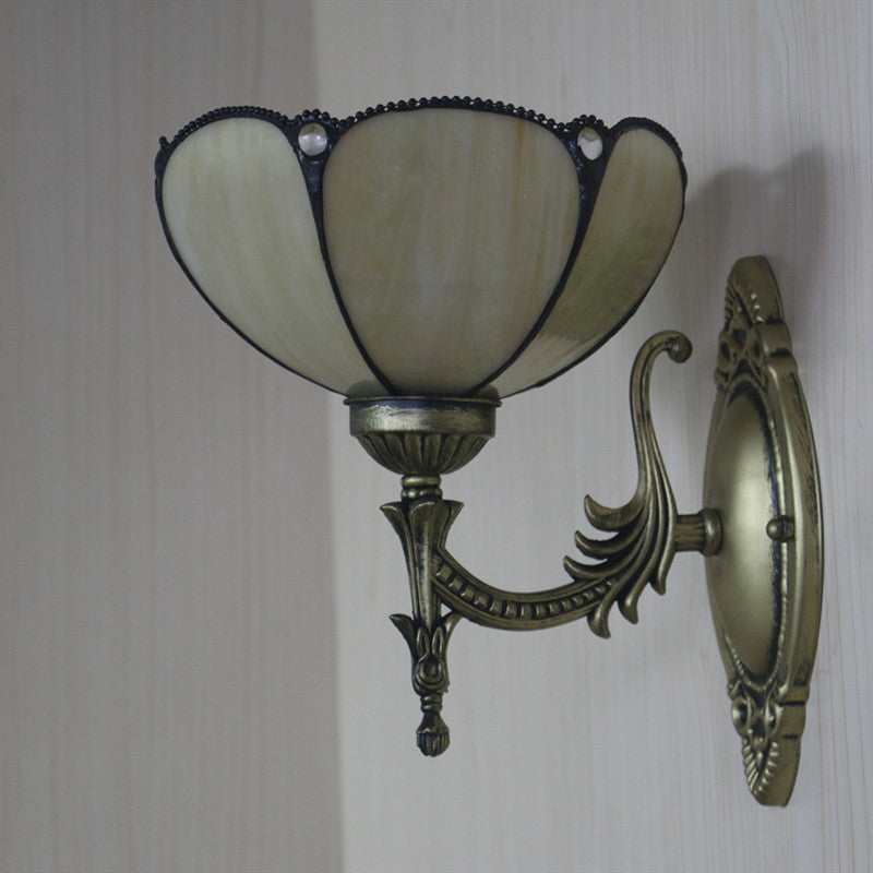 BowLift | Flower/Bowl Wall-Mounted Light Tiffany Beige/Yellow Glass 1-Bulb Bronze Finish Wall Switch Light