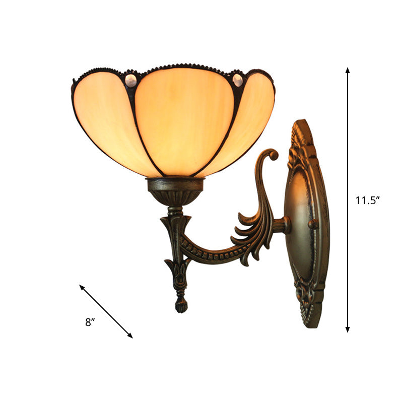 BowLift | Flower/Bowl Wall-Mounted Light Tiffany Beige/Yellow Glass 1-Bulb Bronze Finish Wall Switch Light