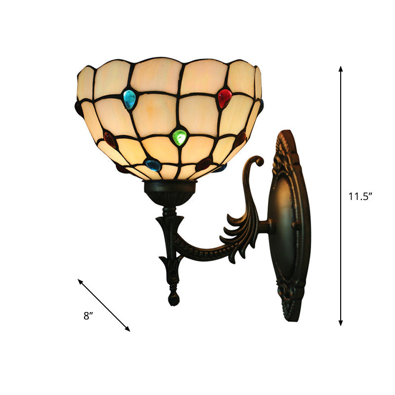 BowLift | Flower/Bowl Wall-Mounted Light Tiffany Beige/Yellow Glass 1-Bulb Bronze Finish Wall Switch Light