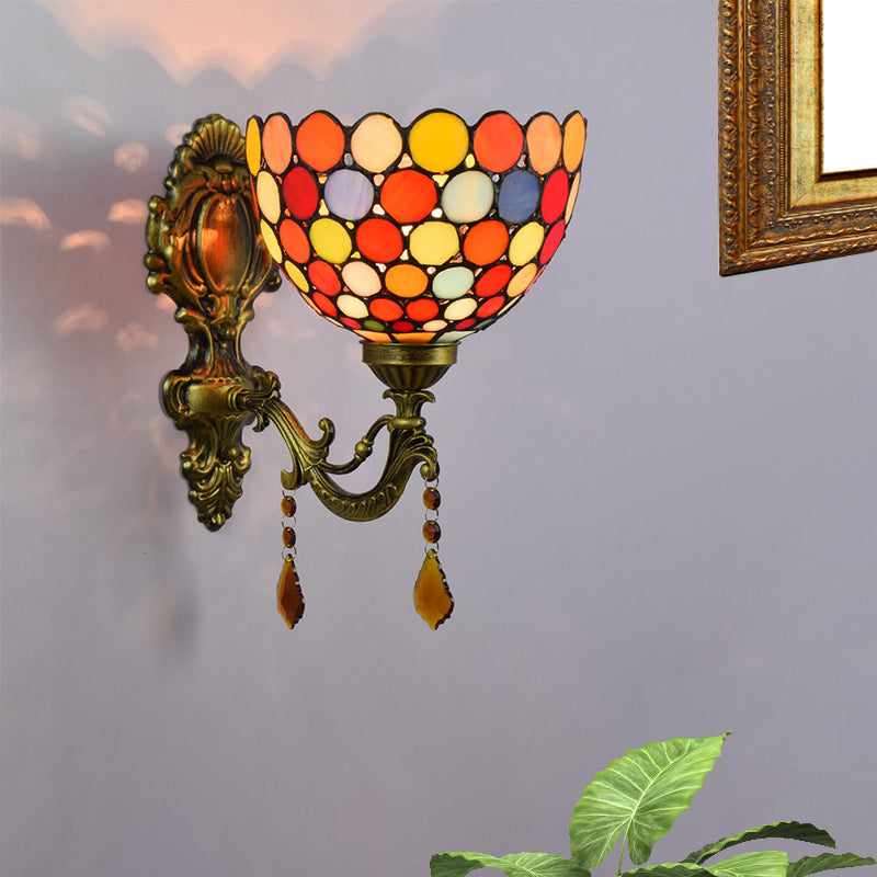 BowLift | Stained Glass Circles Wall Lamp Tiffany Single-Ball Brass Wall Lamp With Dangles