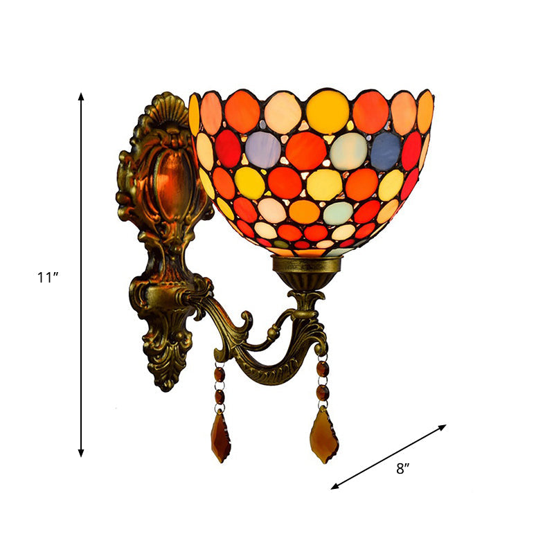 BowLift | Stained Glass Circles Wall Lamp Tiffany Single-Ball Brass Wall Lamp With Dangles