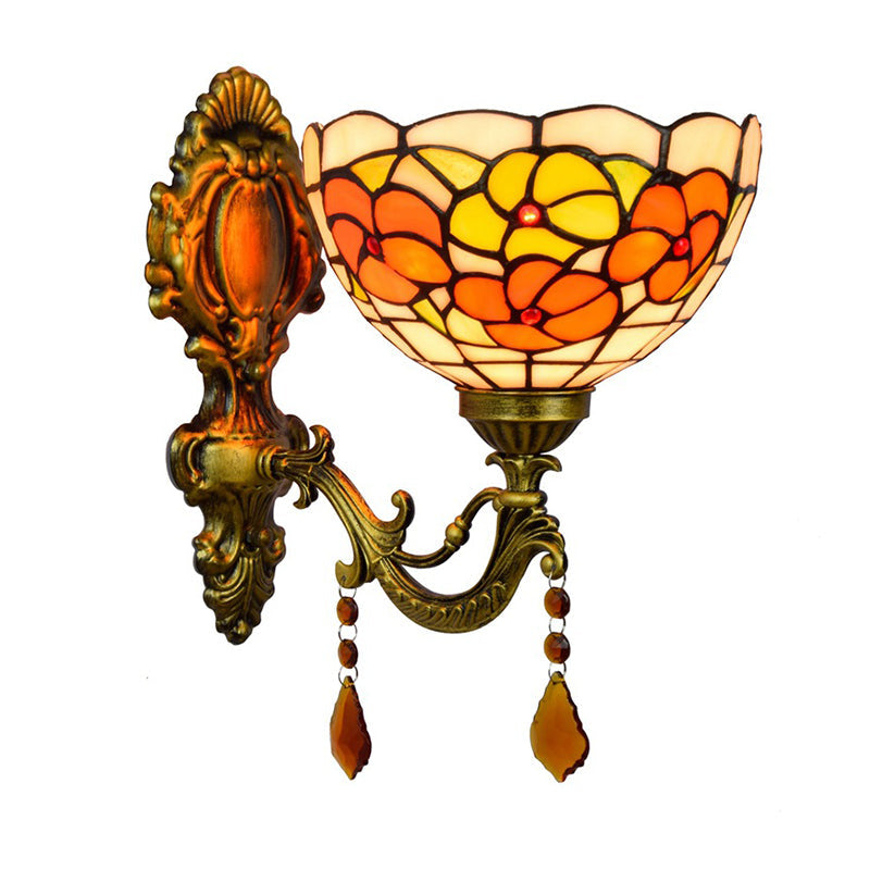 BowLift | Leaf Pattern Bowl Stained Glass Wall Lamp Tiffany 1 Head Orange/Purple/Red Wall Mount