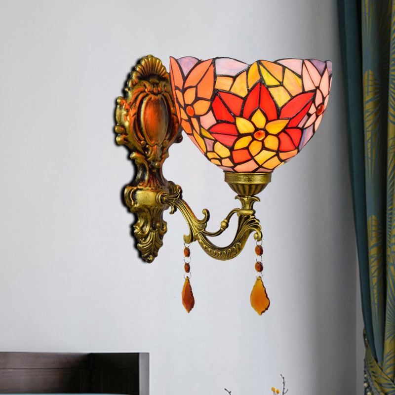 BowLift | Leaf Pattern Bowl Stained Glass Wall Lamp Tiffany 1 Head Orange/Purple/Red Wall Mount
