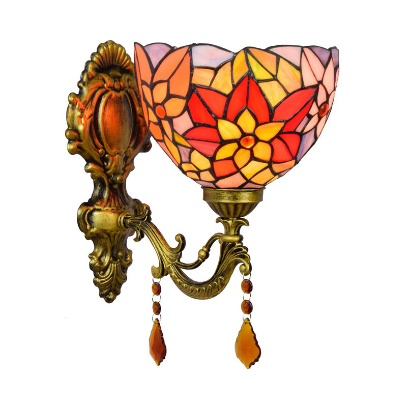 BowLift | Leaf Pattern Bowl Stained Glass Wall Lamp Tiffany 1 Head Orange/Purple/Red Wall Mount