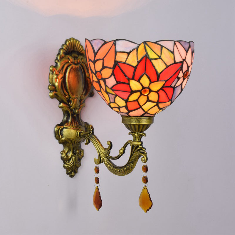 BowLift | Leaf Pattern Bowl Stained Glass Wall Lamp Tiffany 1 Head Orange/Purple/Red Wall Mount