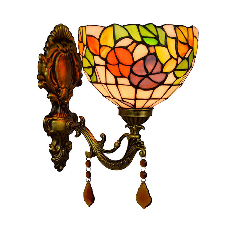 BowLift | Leaf Pattern Bowl Stained Glass Wall Lamp Tiffany 1 Head Orange/Purple/Red Wall Mount