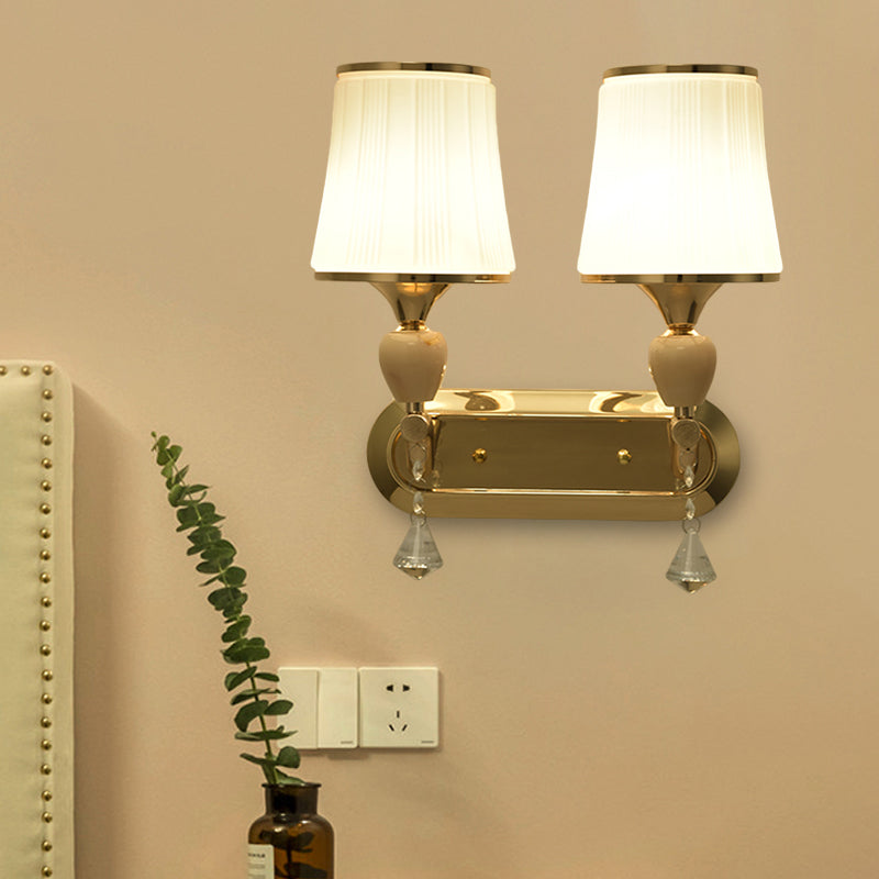 BowLift | 1- Head Bell Wall Scone Lighting with Glass Shade Modernist Living Room Gold Wall Mount Light