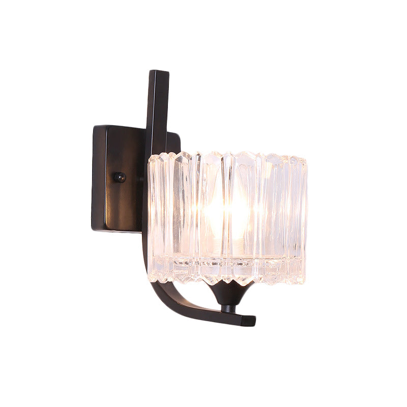 BowLift | 1 Light Trapeze/Vase/Drum Wall Lamp Sconces Post Modern Black Metal Wall Mount Light with Clear Glass Shade