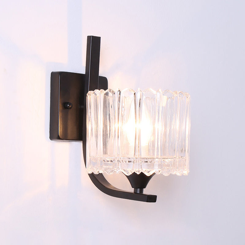 BowLift | 1 Light Trapeze/Vase/Drum Wall Lamp Sconces Post Modern Black Metal Wall Mount Light with Clear Glass Shade