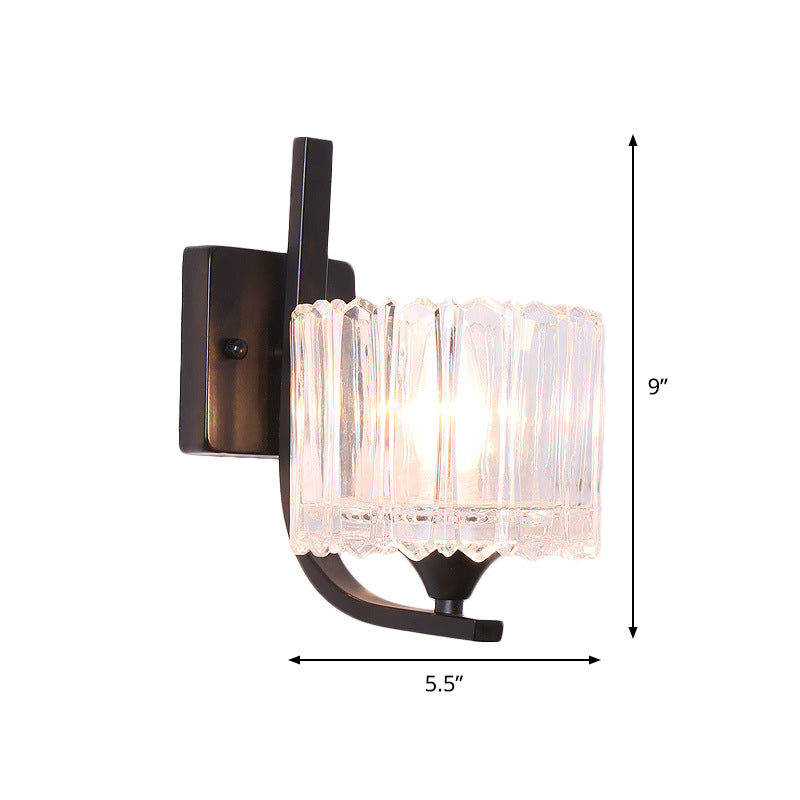 BowLift | 1 Light Trapeze/Vase/Drum Wall Lamp Sconces Post Modern Black Metal Wall Mount Light with Clear Glass Shade