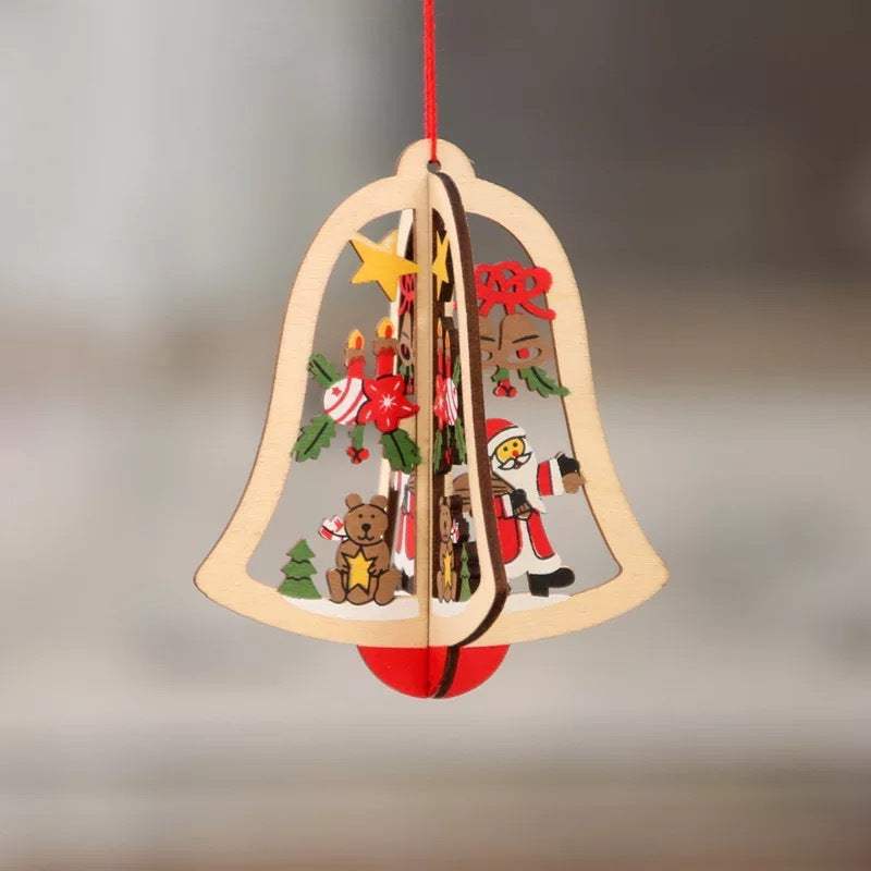 BowLift | Christmas tree small pendant wooden five-pointed star bell pendant gift Christmas decoration wooden