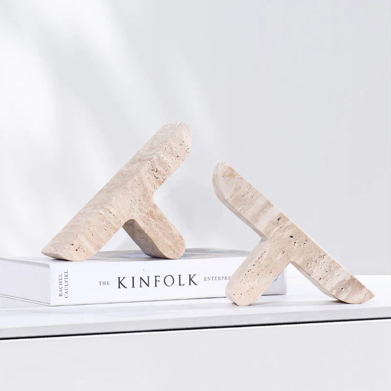 BowLift | Elegant Travertine Bookends for Shelves