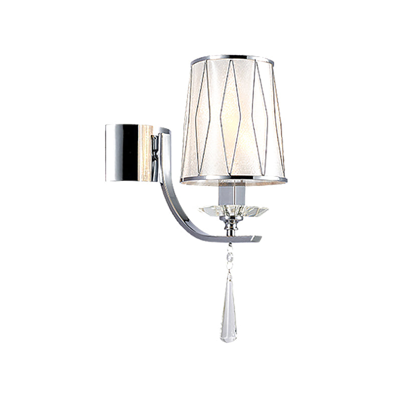 BowLift | 1/2-Pear Wall Light Modern diamond pattern Barrel PVC Wall Lamp in Chrome with K9 Crystal Drops