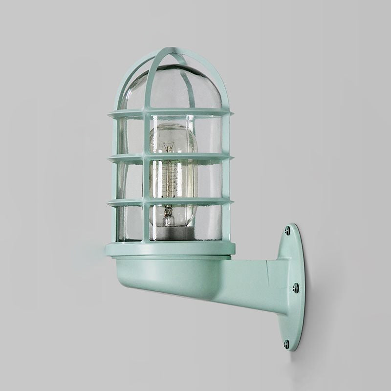 BowLift | Cylinder Clear Glass Wall Mounted Lamp Industrial Single Bulb Living Room Wall Light in Pink/Blue/Green with Cage