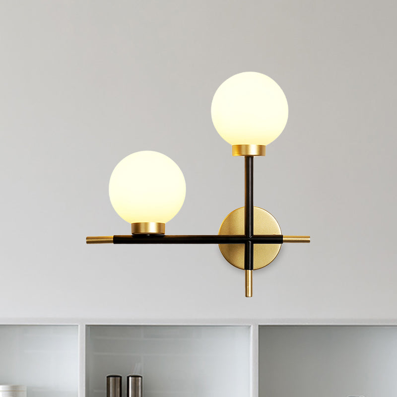 BowLift | 2-Bulb Frosted Glass Wall Light Modern Black Double Sphere Living Room Wall Lamp with Cross Design