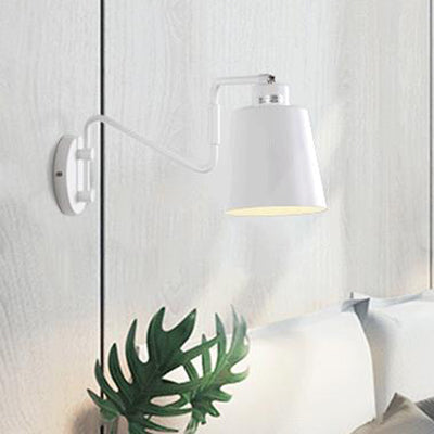 BowLift | 1 Bright Wall Light Modern Style Bucket Metal Wall Lamp with Adjustable Arm in White for Hallway