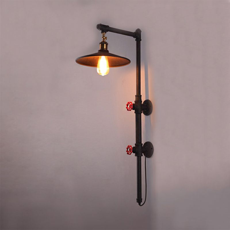 BowLift | 1 Light Flat Wall Sconce Lighting with Pipe and Angle Arm Industrial Style Black Metallic Wall Lamp